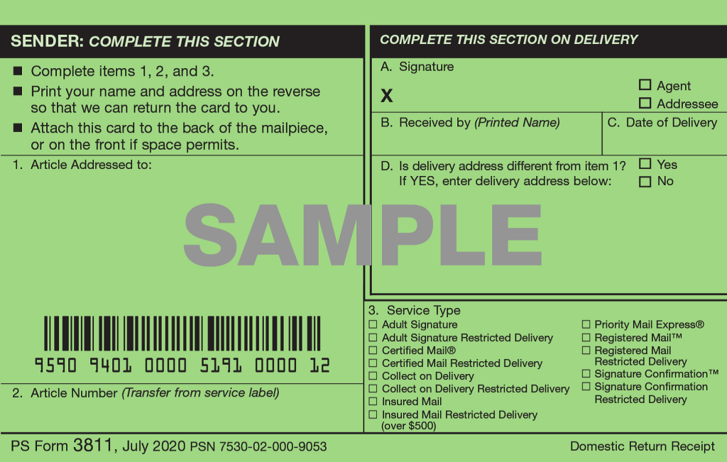 Visual comparison between traditional green card return receipts and modern digital tracking receipts stored securely within an online mail platform.